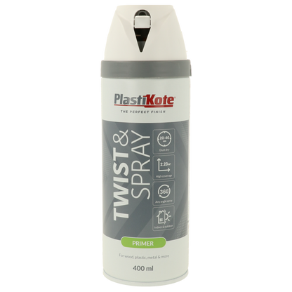 Plastikote Twist and Spray | Primer Paint | Quick Drying | White 400ml