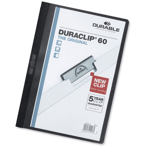Durable Duraclip Folder PVC Clear Front 6mm Spine for 60 Sheets A4 Black