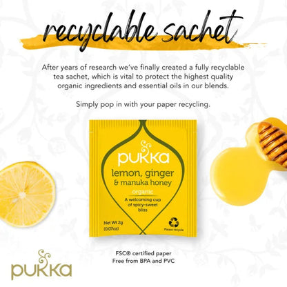 Pukka Tea Lemon, Ginger & Manuka Honey Individually Wrapped Enveloped Tea 20's