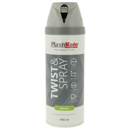 Plastikote Twist and Spray | Primer Paint | Quick Drying | Grey 400ml