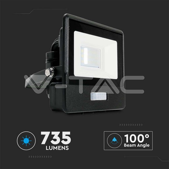 10W LED PIR Sensor Floodlight SAMSUNG Chip Black Body 6500K