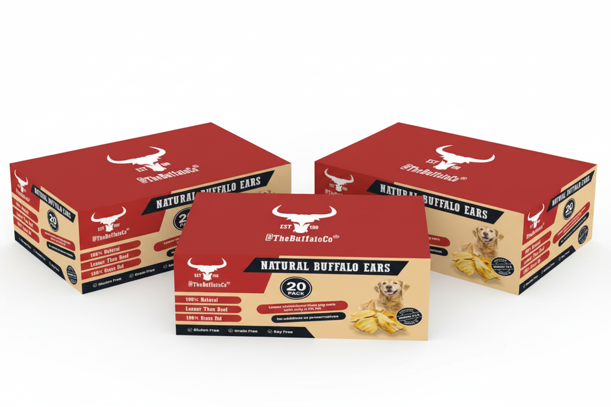 The Buffalo Co: Buffalo Ears Dog Treats | 100% Natural | Min 5" Long | 20 Box