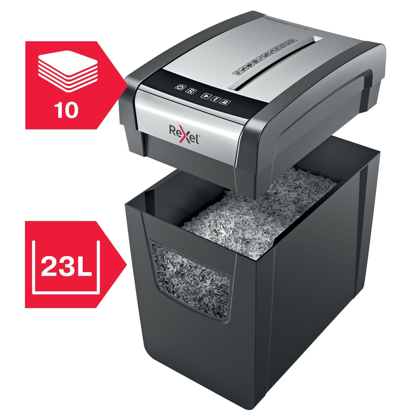 Rexel Momentum X410-SL Slimline Cross Cut Shredder 23 Litre 10 Sheet Black 2104573