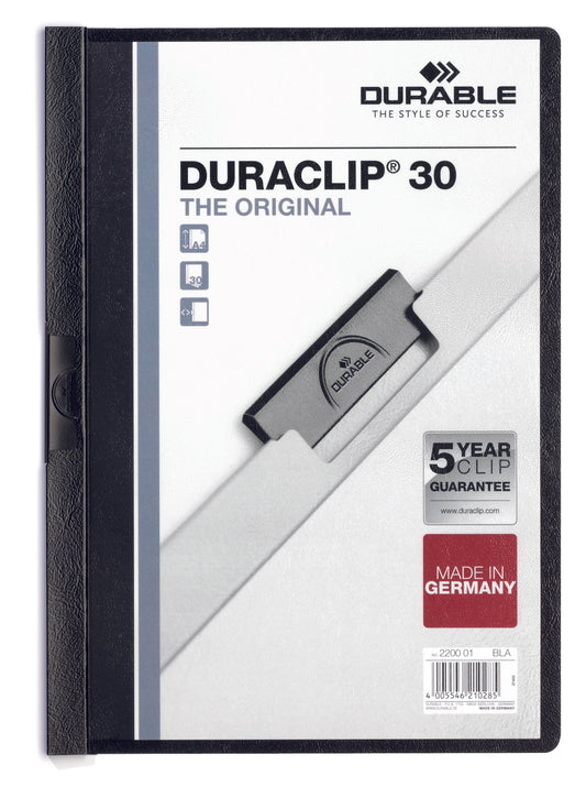 Durable Duraclip 30 Report File 3mm A4 Black (Pack 25) 220001