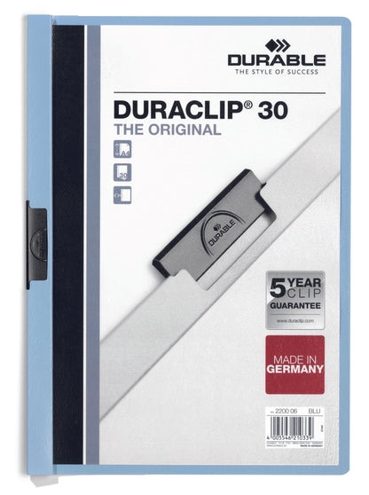 Durable Duraclip 30 Report File 3mm A4 Blue (Pack 25) 220006