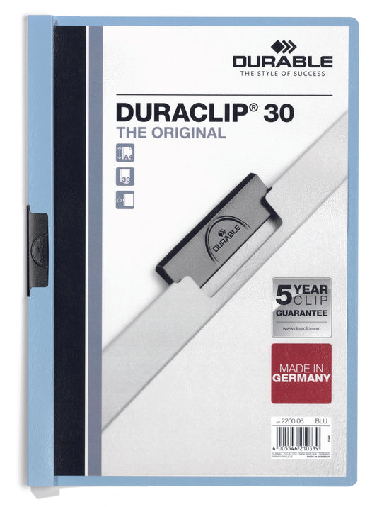 Durable Duraclip 30 Report File 3mm A4 Blue (Pack 25) 220006
