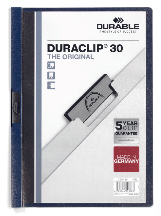 Durable Duraclip 30 Report File 3mm A4 Midnight Blue (Pack 25) 220028
