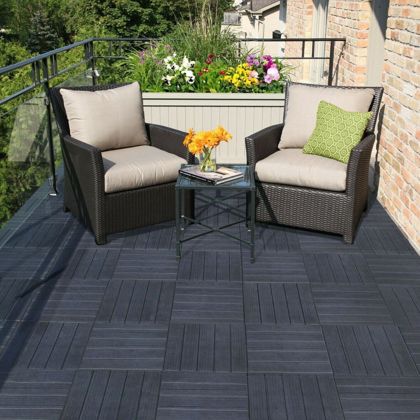 Eco Garden Clip Lock Deck Tile | Graphite Grey | 30x30cm | 6 Tiles Per Pack