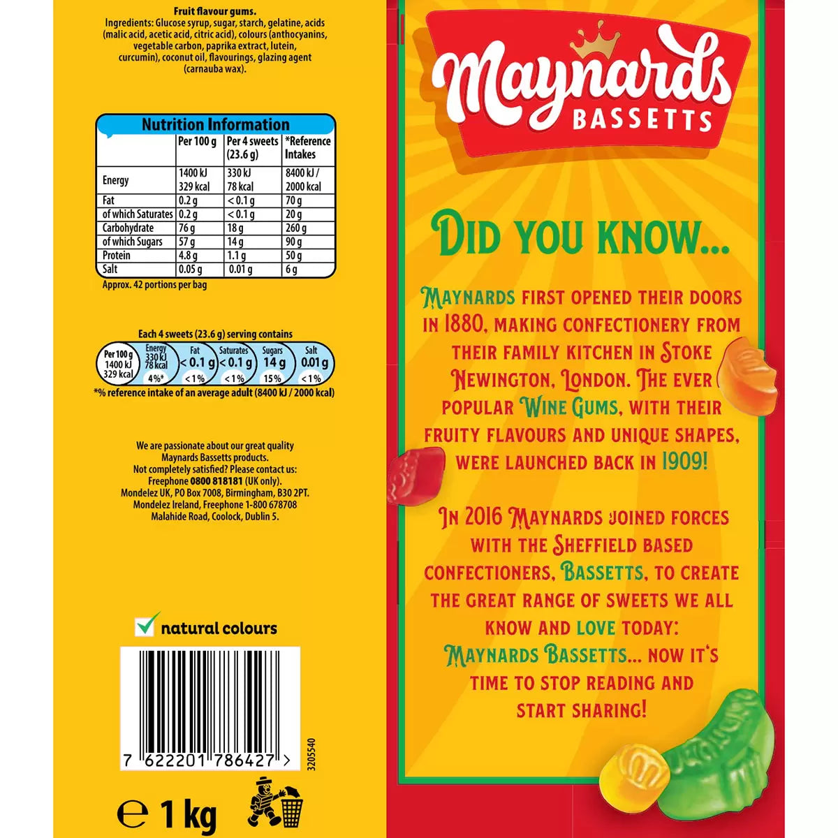 Maynards Bassetts Wine Gums, Mega Sharing Bag 1kg
