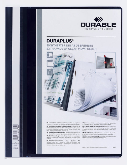 Durable Duraplus Report Folder Extra Wide A4 Black (Pack 25) 257901