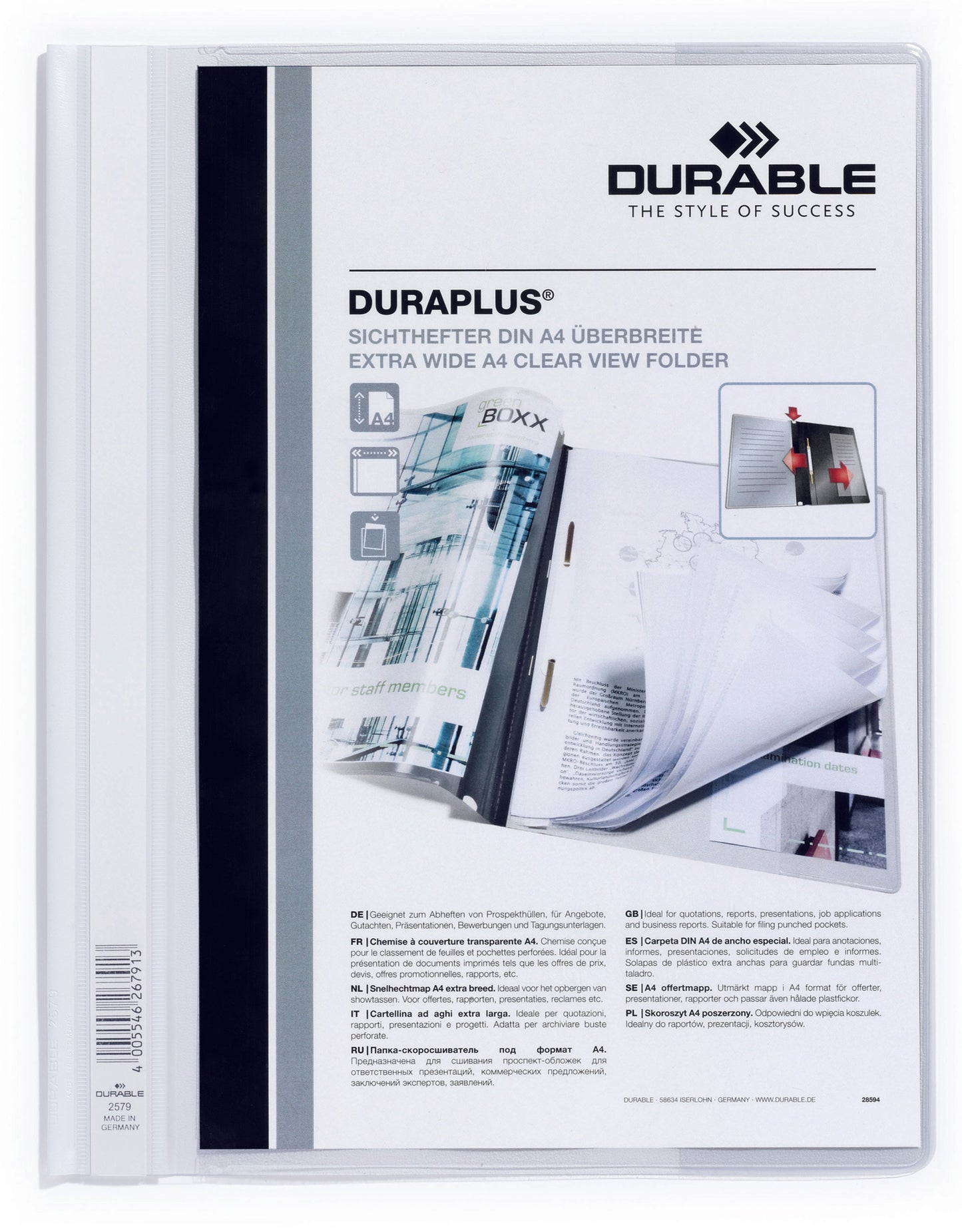 Durable Duraplus Report Folder Extra Wide A4 White (Pack 25) 257902