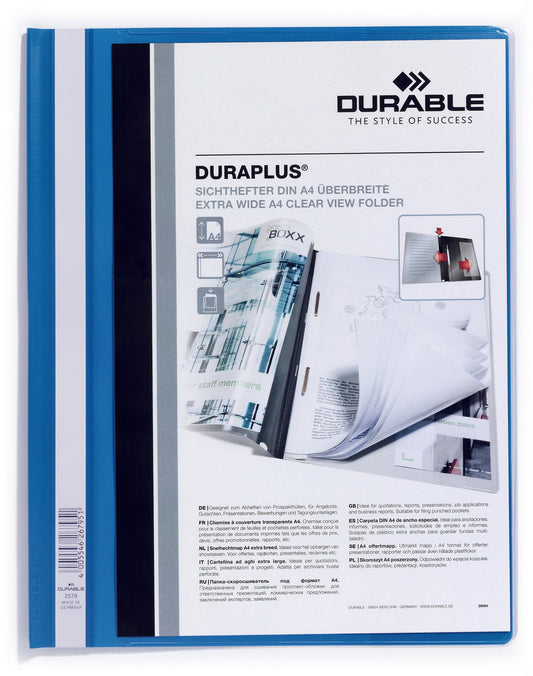 Durable Duraplus Report Folder Extra Wide A4 Blue (Pack 25) - 257906