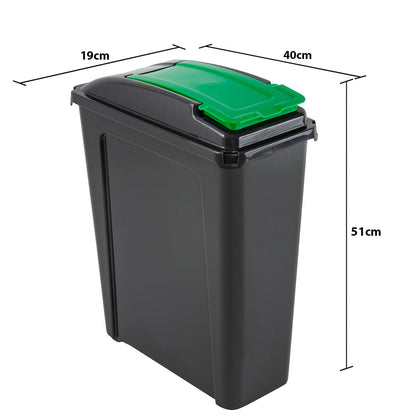VFM Recycle It 25L Slimline Recycle It Waste Plastic Recycling Bin 4 Piece Set - Red/Blue/Yellow/Green