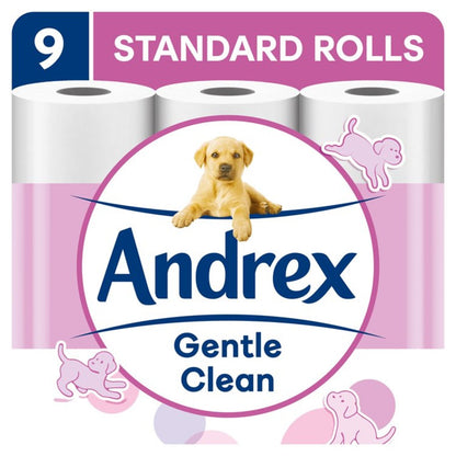 Andrex 2-Ply Toilet Roll Puppies On A Roll Clean & Gentle White (Pack of 9) *Pink*