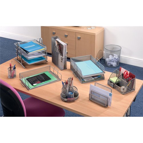 5 Star Mesh Letter Tray Scratch Resistant Stackable Side Load Landscape Foolscap Silver 287926