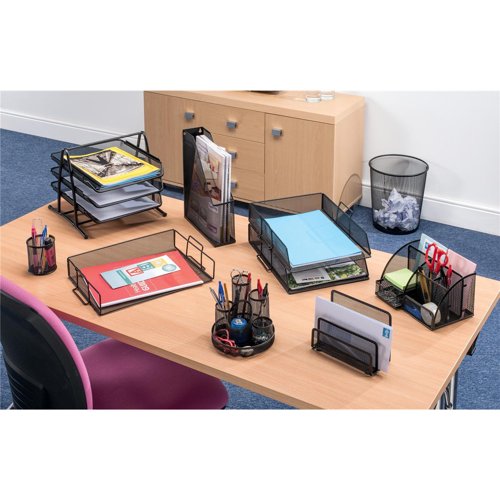 5 Star Mesh Letter Tray 3 Tier Scratch Resistant Stackable Front Load Portrait Foolscap Black 288102