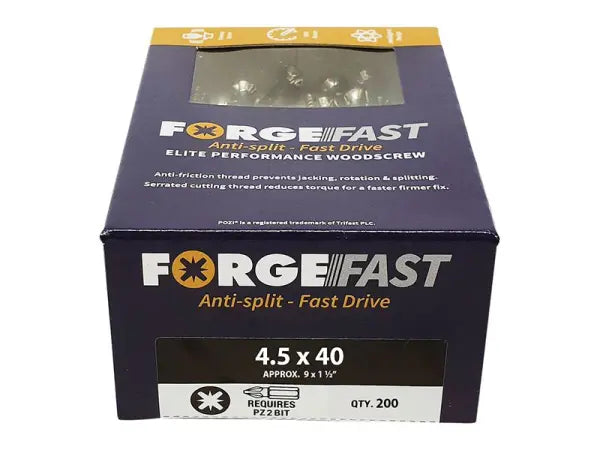 ForgeFix ForgeFast Pozi Compatible Wood Screws ZY 4.5x40mm, Box of 200