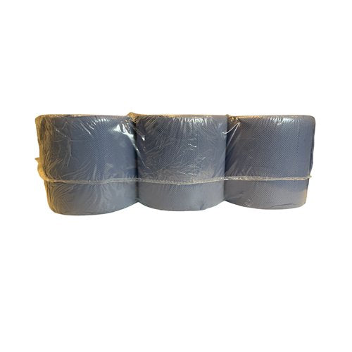 2Work 2-Ply Embossed Centrefeed Roll 50m Blue (Pack of 6) 2W10167