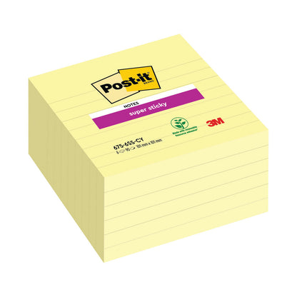 Post-It Super Sticky (101 x 101mm) Extra Large Lined Post-it Notes Canary Yellow (6 x 90 Sheets