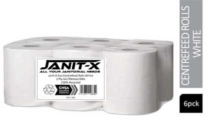 Janit-X Eco 100% Recycled XL Centrefeed Rolls White 6 x 150m CHSA Accredited