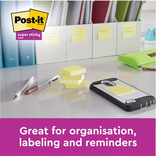 Post-it Super Sticky 76x76mm 90 Sheets Canary Yellow VALUE PACK 8 + 4 FREE (Pack of 12) 654-SSCY-P8+