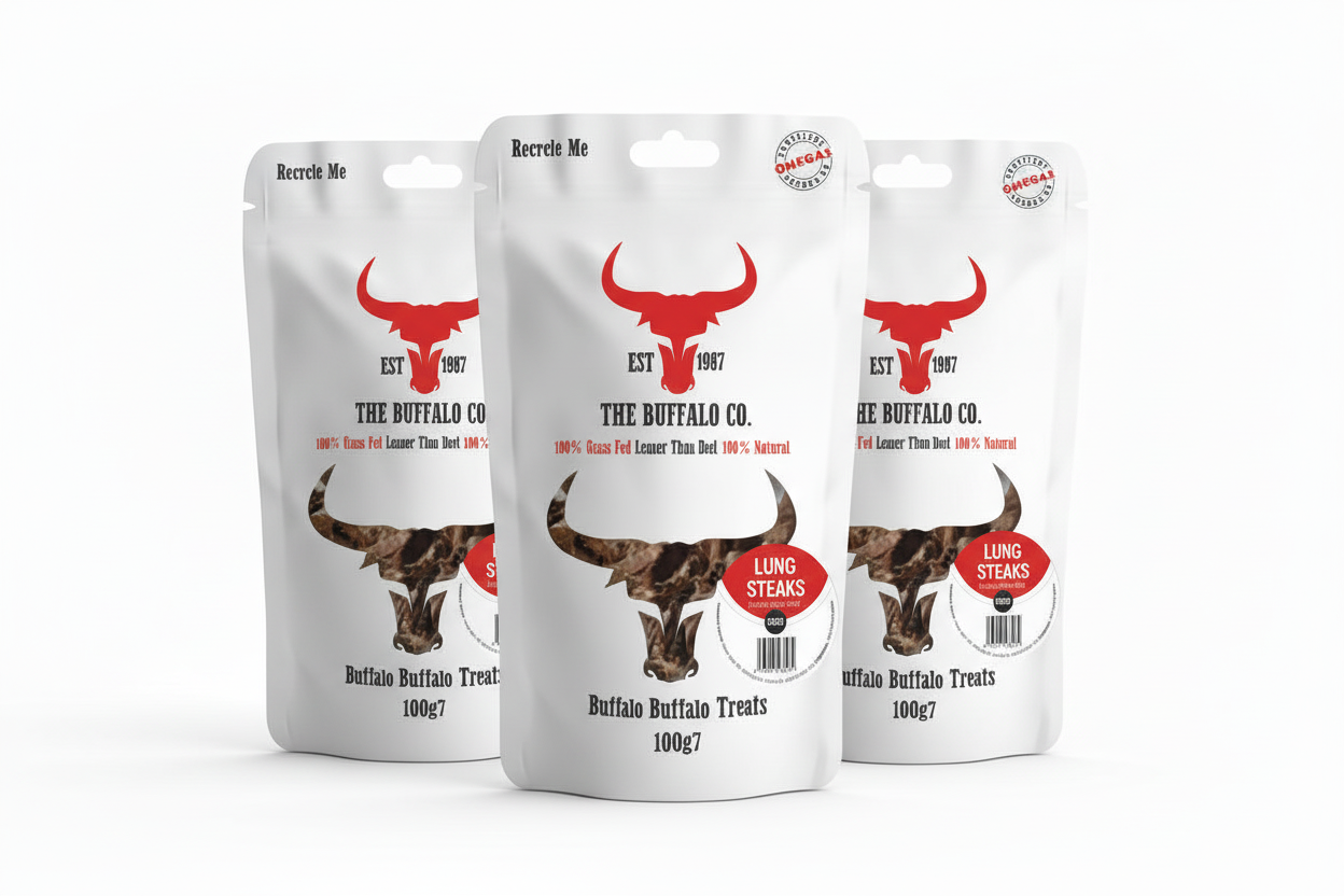 The Buffalo Co. Buffalo Lung Steaks for Dogs | 100% Natural | Dog treats |  1 x 100g
