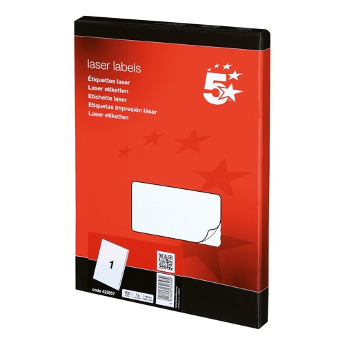 5 Star Multipurpose Labels Laser Copier and Inkjet 199.6x289.1mm White (Pack of 100) 423857