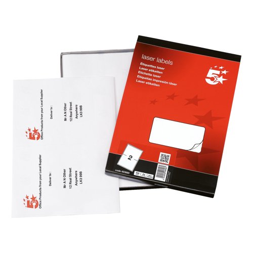 5 Star Multipurpose Labels Laser Copier and Inkjet 199.6x143.5mm White (Pack of 200) 423865