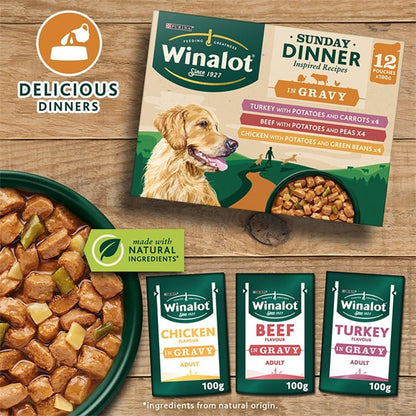 Winalot Sunday Dinner Wet Dog Food Pouches in Gravy 12 x 100g