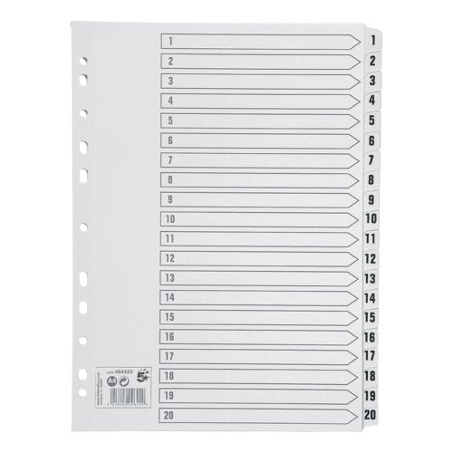 5 Star Index 1-20 Multipunched Mylar-reinforced Strip Tabs 160gsm A4 White 464424