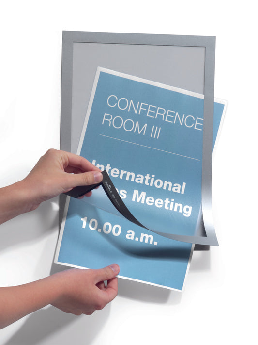 Durable Duraframe Magnetic Display Frame Self Adhesive A4 Silver (Pack 10) - 488223