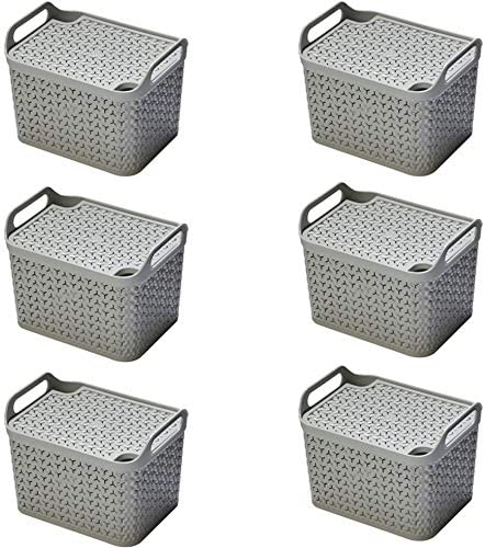 Strata Weave Baskets with Lids 8 Litre Home Multipurpose Storage Organiser - COOL GREY - UK BUSINESS SUPPLIES