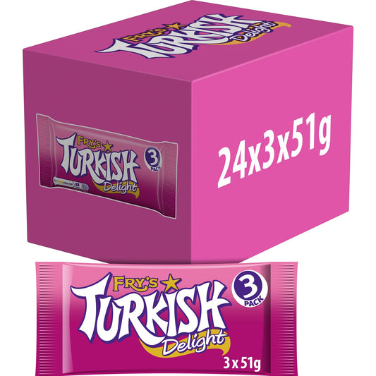 Fry's Turkish Delight | Classic Rose-Flavoured Chocolate Treats with Soft Jelly Centre | 24x3x51g