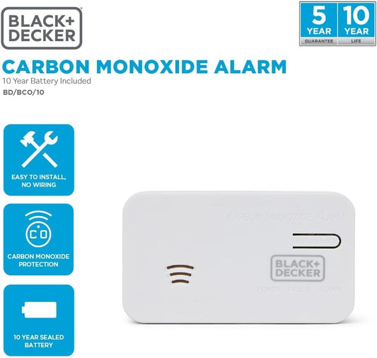 Black + Decker Carbon Monoxide Detector | Easy Install | Carbon Monoxide Alarm For Home & Business | 10 Year Battery