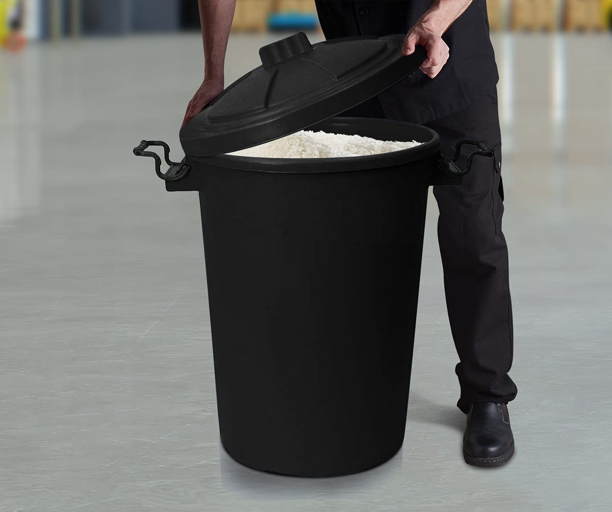 Fixtures Refuse Bin with Lid and Metal Clip Handles 80 Litre (Black) (GN346)