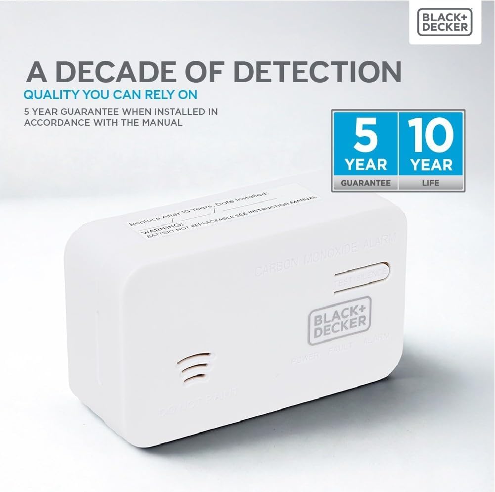 Black + Decker Carbon Monoxide Detector | Easy Install | Carbon Monoxide Alarm For Home & Business | 10 Year Battery