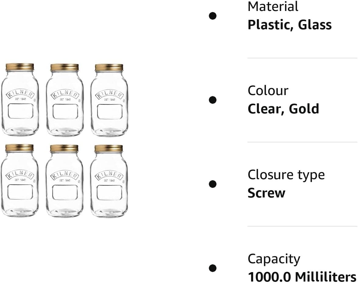 Kilner Wide Mouth Screw Top Lid Preserving Glass Jar 1.0 Litre Transparent (0025.067)