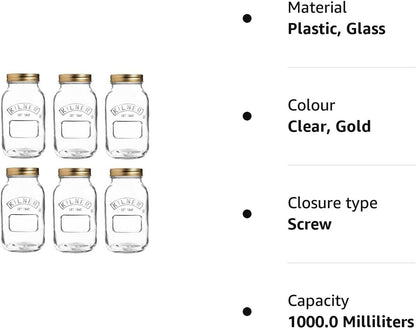 Kilner Wide Mouth Screw Top Lid Preserving Glass Jar 1.0 Litre Transparent (0025.067)