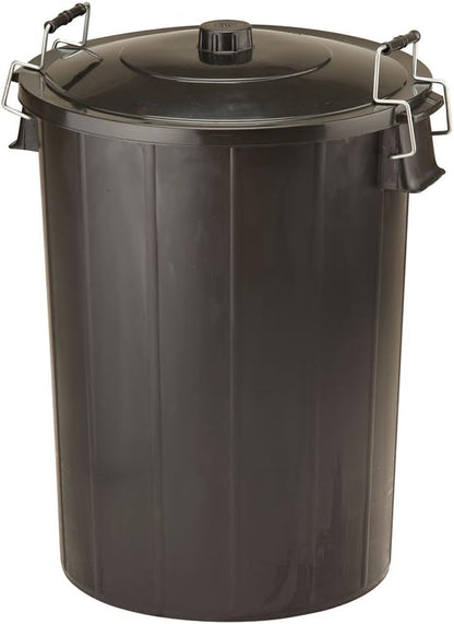 Fixtures Refuse Bin with Lid and Metal Clip Handles 80 Litre (Black) (GN346)