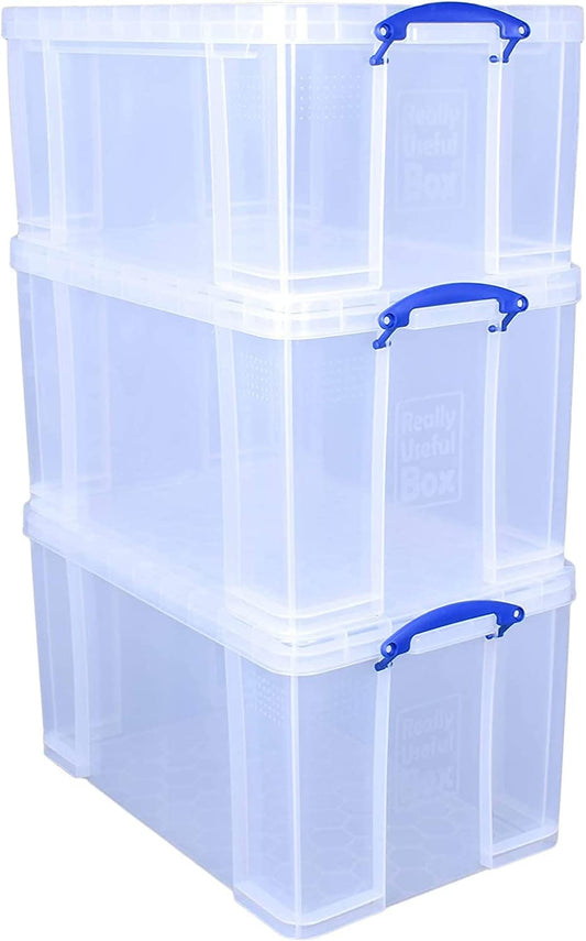 Really Useful Box 2x 84 Litre + 1x64 Litre Storage Box Clear, BP5181, (Pack of 3)