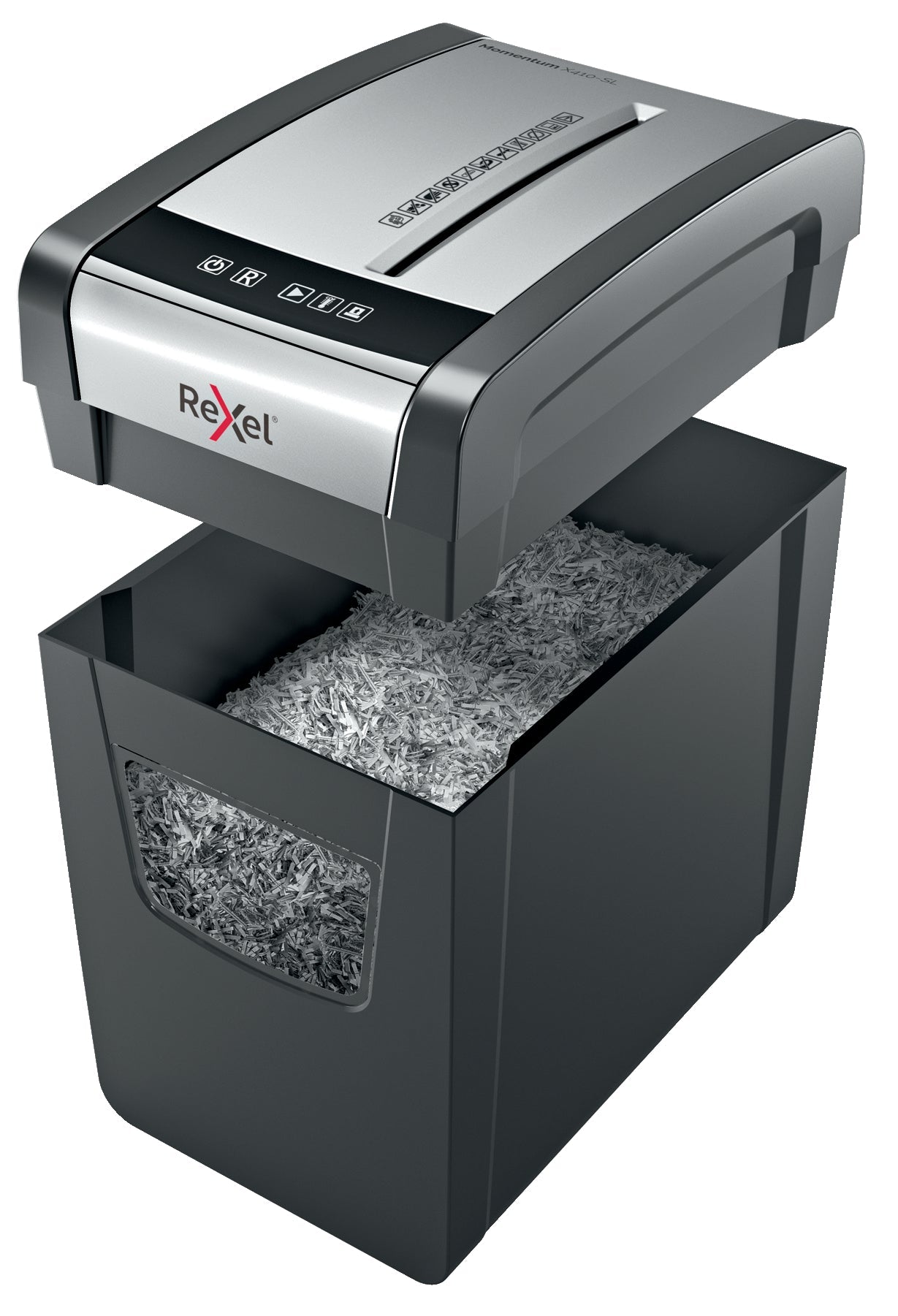 Rexel Momentum X410-SL Slimline Cross Cut Shredder 23 Litre 10 Sheet Black 2104573