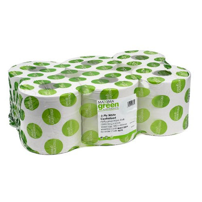 Maxima Green 2-Ply White Centrefeed Hand Wiper 150 Metres (6 Pack) KMAX4695G