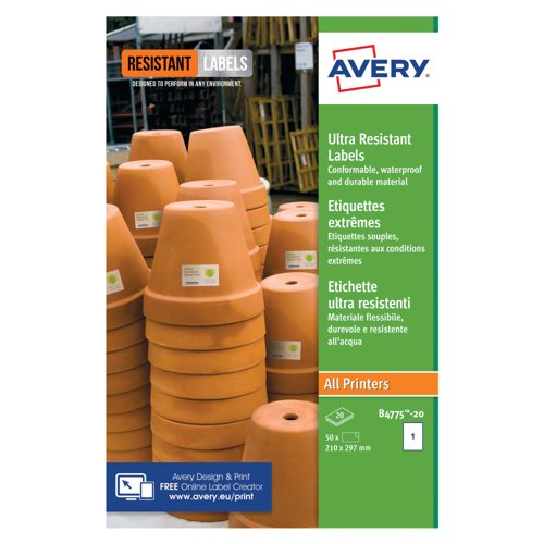 Avery Ultra Heavy Duty Waterproof Labels 209x291mm Pack of 20 B4775-20