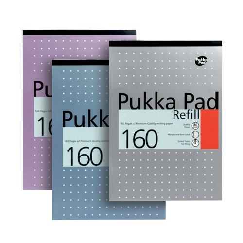 Pukka Pad Ruled Metallic Four-Hole Refill Pad Top Bound 160 Pages A4 (6 Pack) 80/1