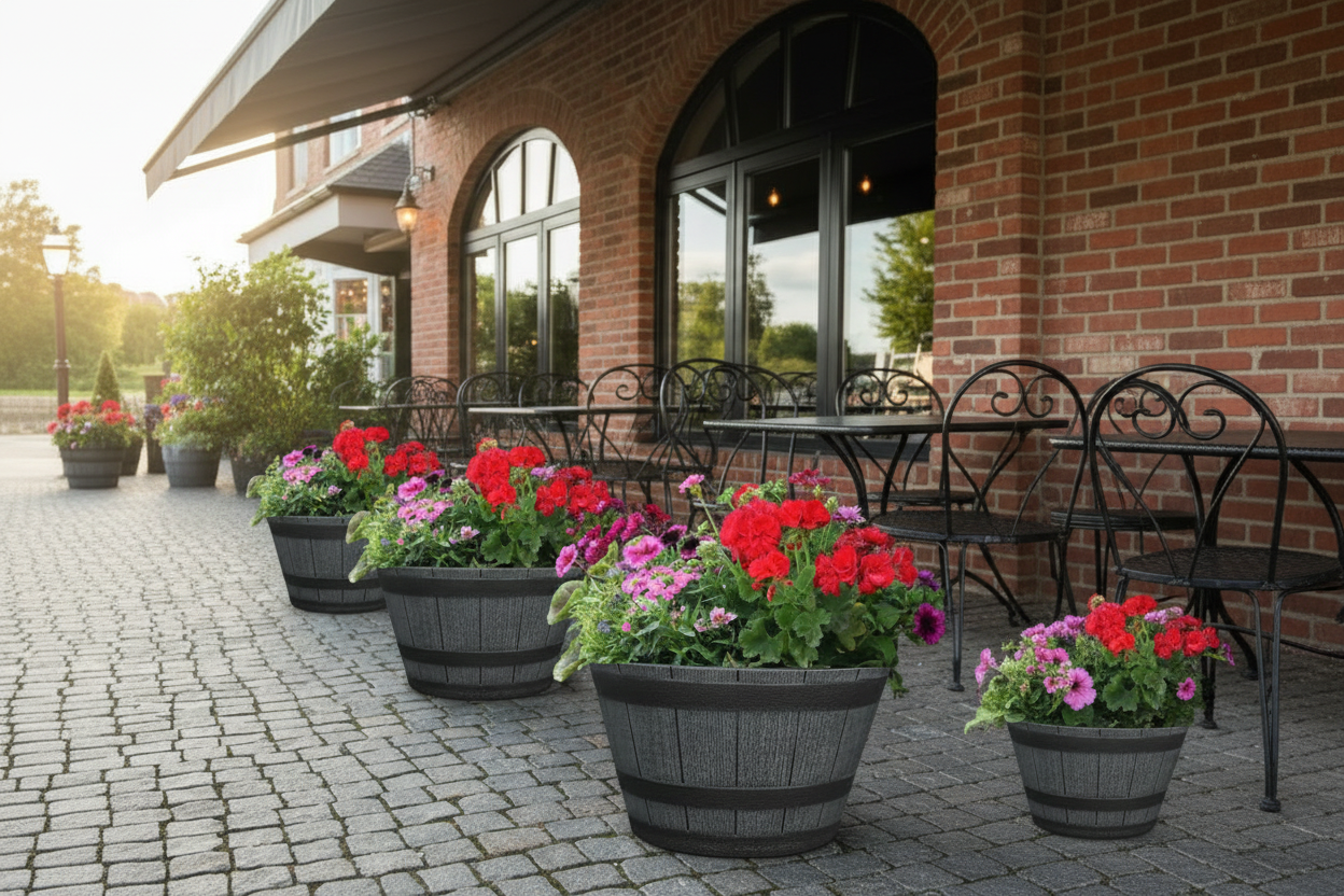 Fixtures Half Barrel Cask Grey 40cm x 27cm Medium Planter