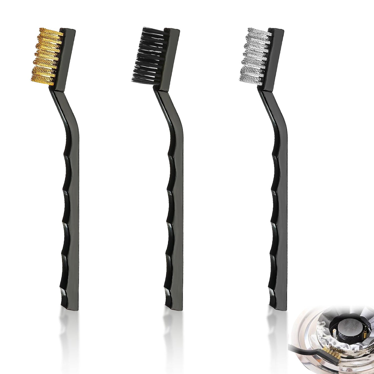Harris Essentials Mini Wire Brush 3 Pack, Nylon, Steel & Brass