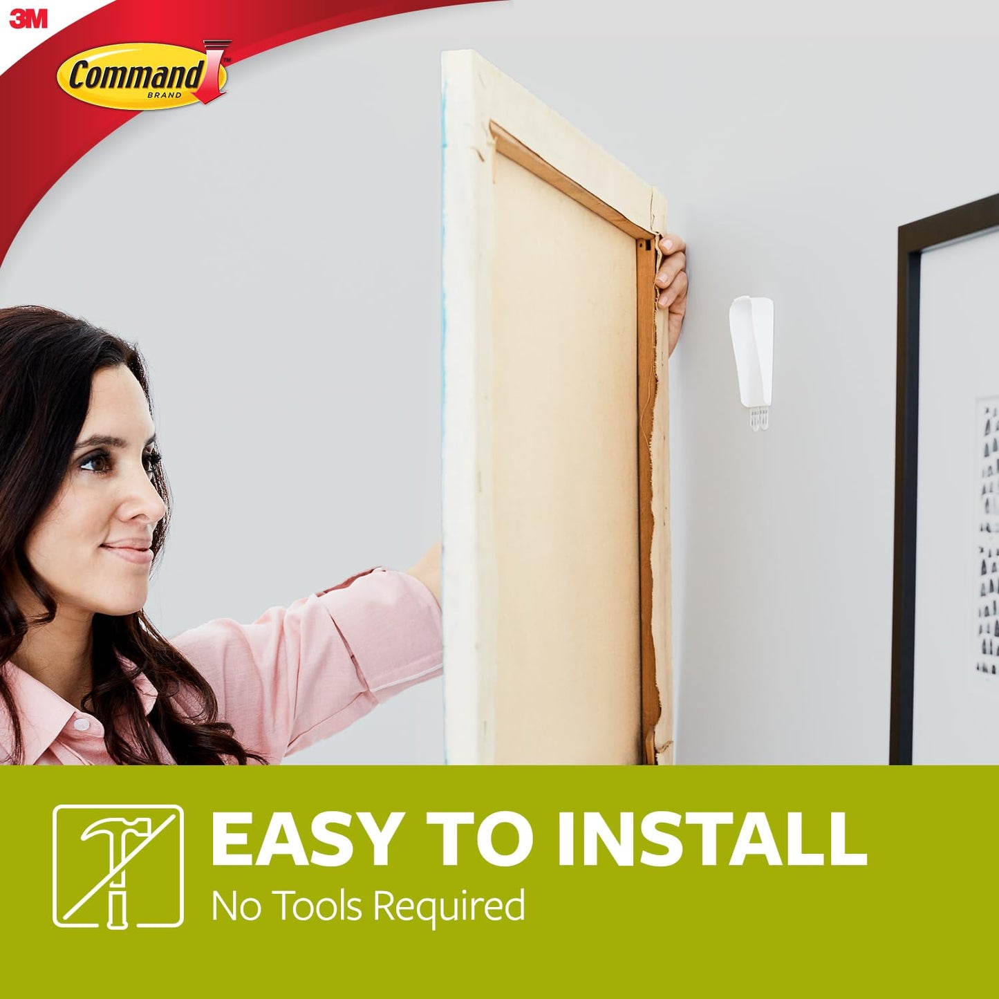 3M Command Large Canvas Hanger Hook | 1 Hook and 2 Adhesive Strips | White | Upto 1.3kg
