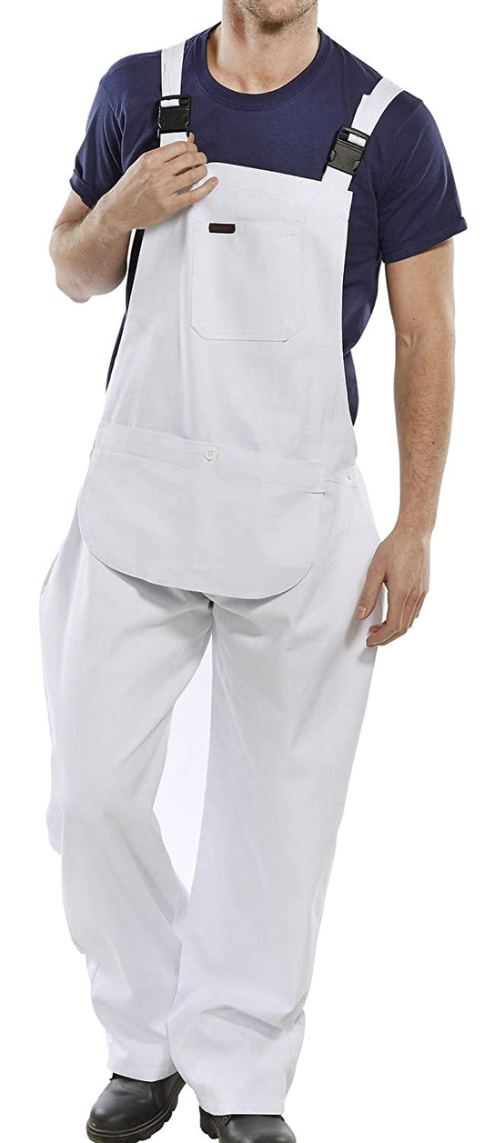 Bib & Brace with Pouch, Cotton WHITE Painter , DIY, Workwear {All Sizes}