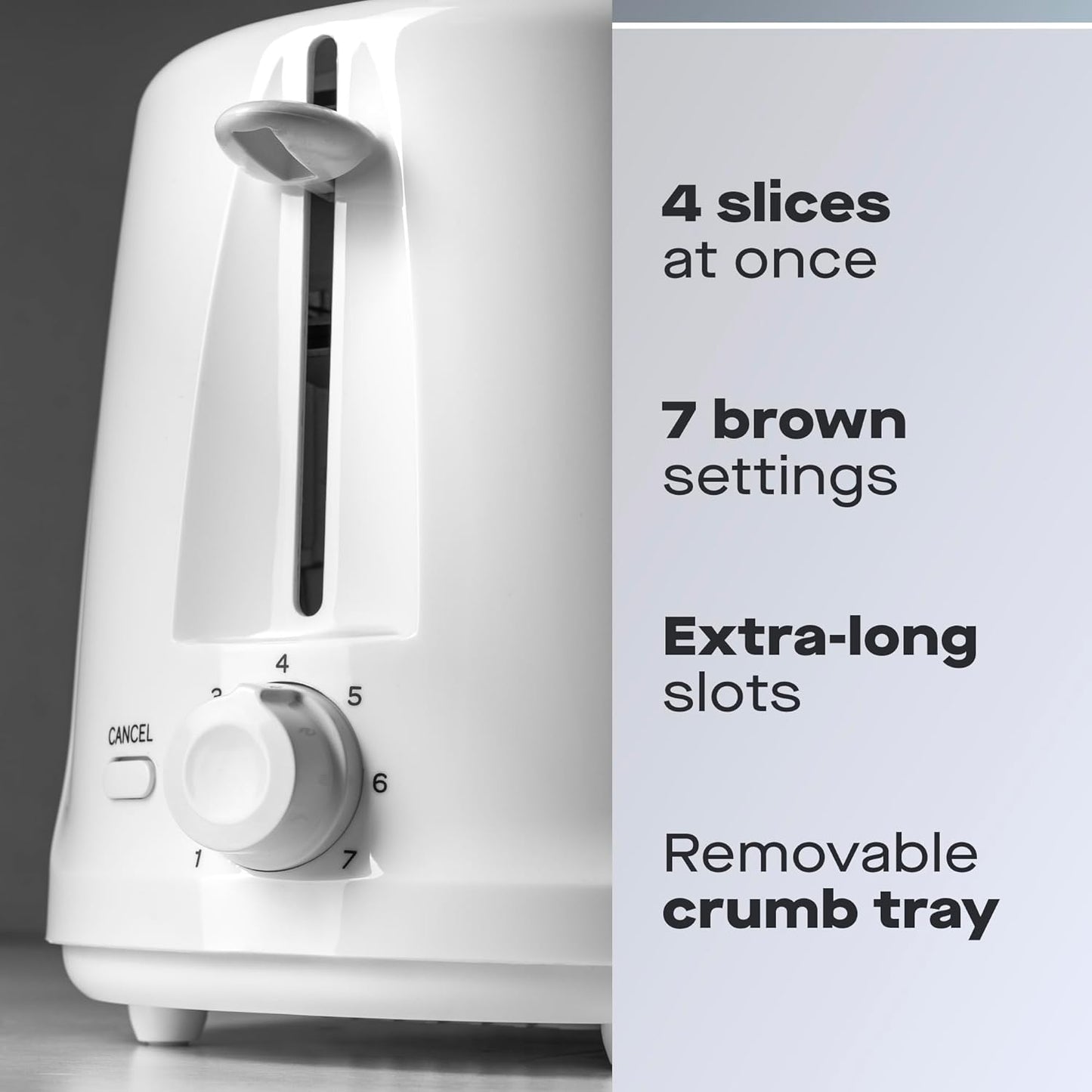 Daewoo Essentials Long Slot Toaster | 4 Slice | White