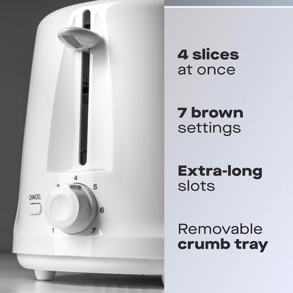 Daewoo Essentials Long Slot Toaster | 4 Slice | White